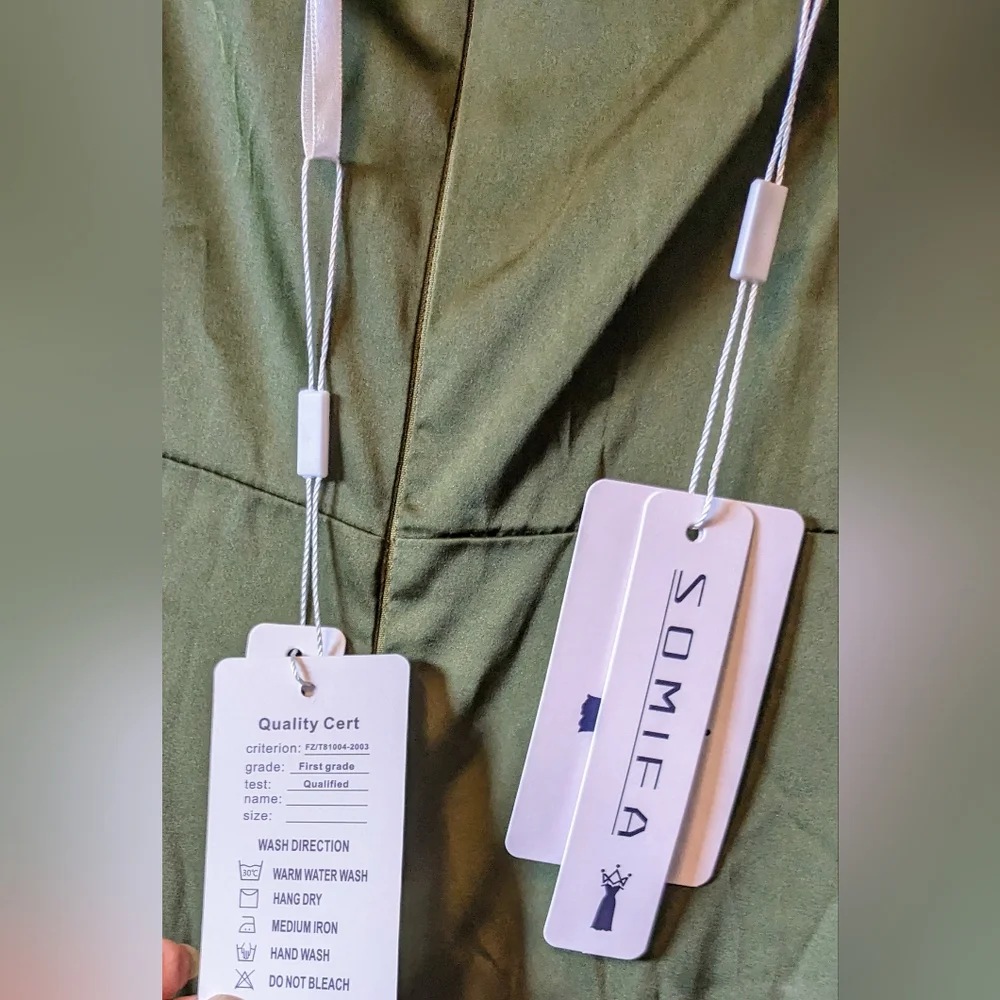 NEW  Somifa Olive Green Satin Maxi Dress Cowl Neck Spaghetti Straps Prom Sz. 14 - Picture 8 of 9